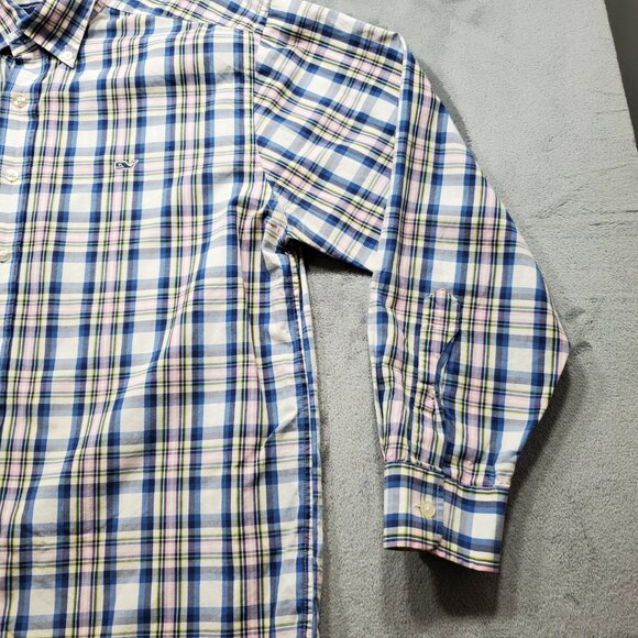 Vineyard Vines Long Sleeve Button Down Plaid Shirt Blue Yellow Pink Men Sz L - Picture 6 of 10